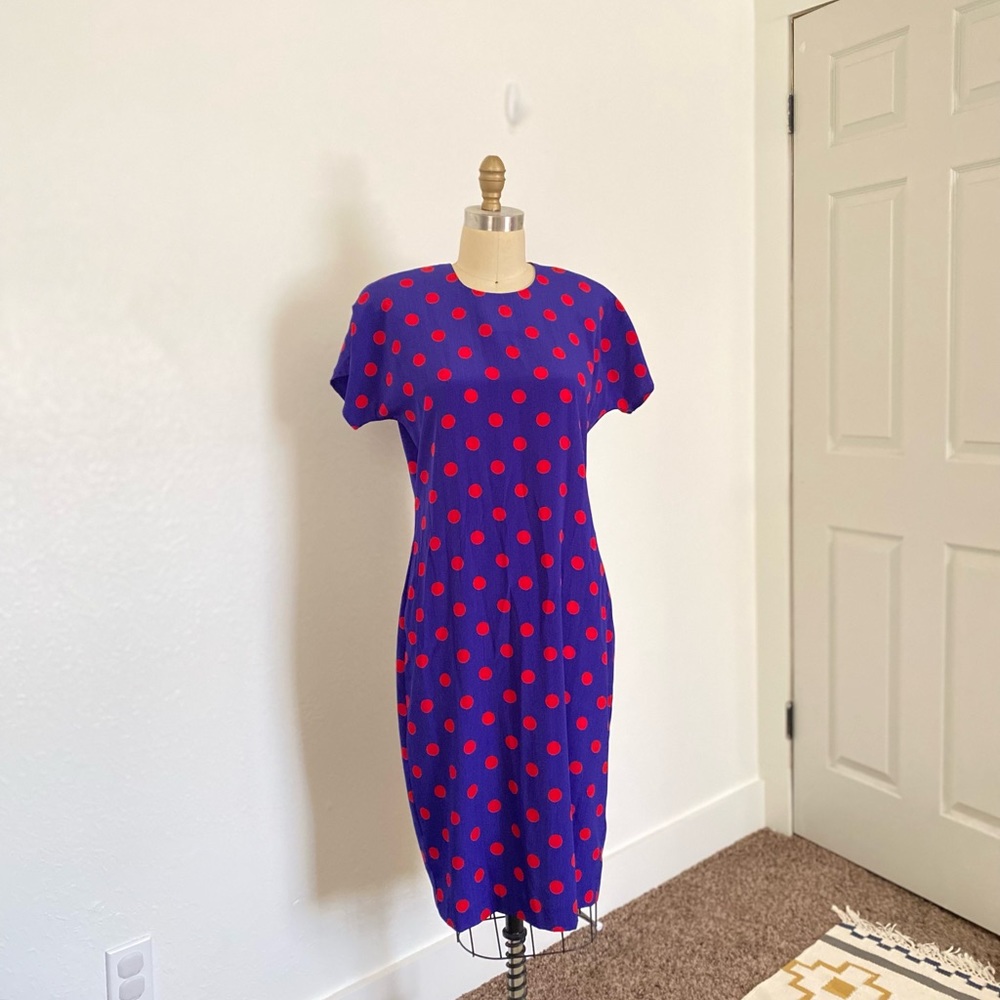 Vintage 80s 90s silk polka dot dress